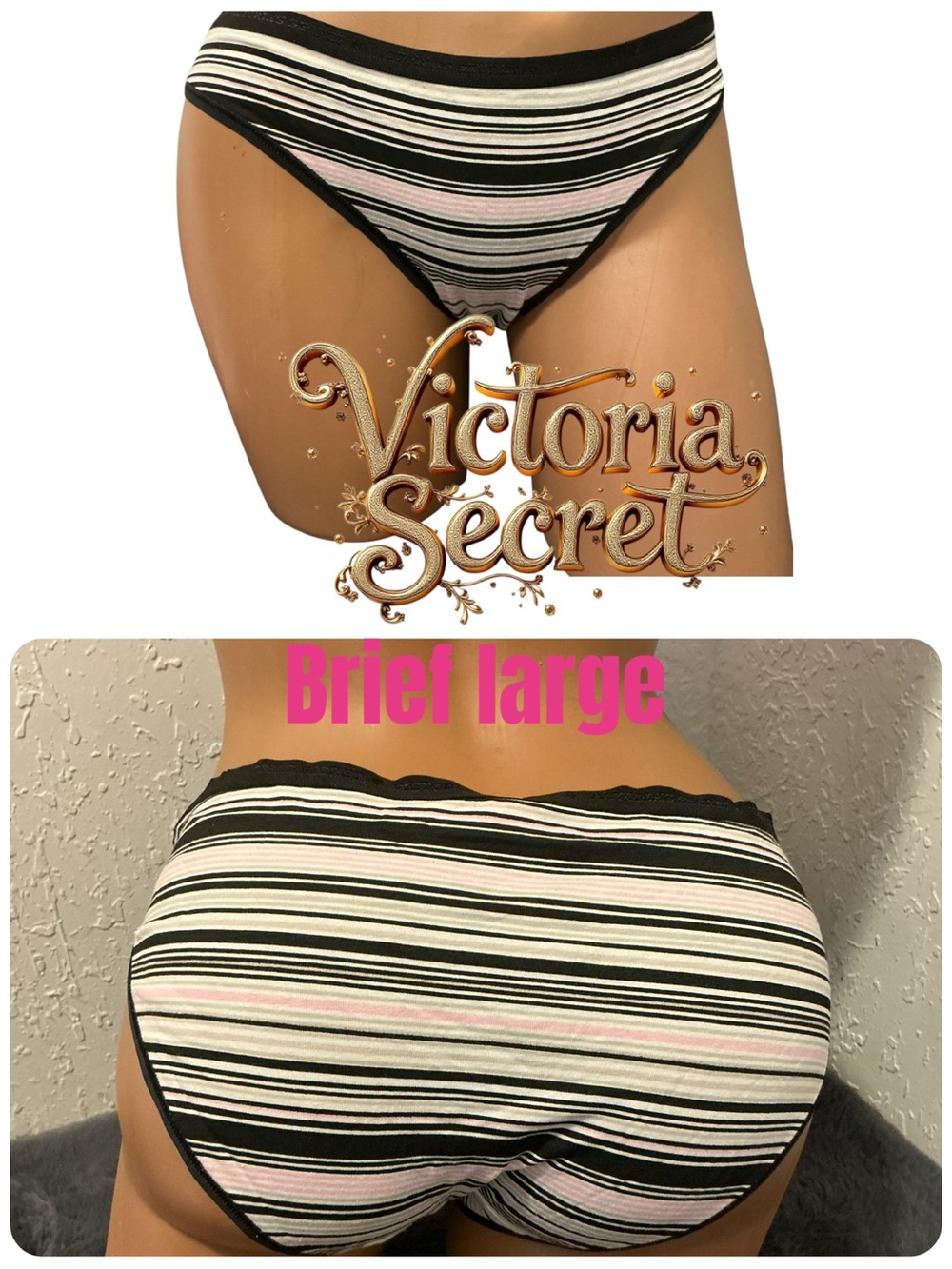 Victoria's Secret Black, White & Pink Striped Bikini Briefs